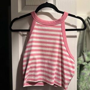 Pink and White Striped Halter Top